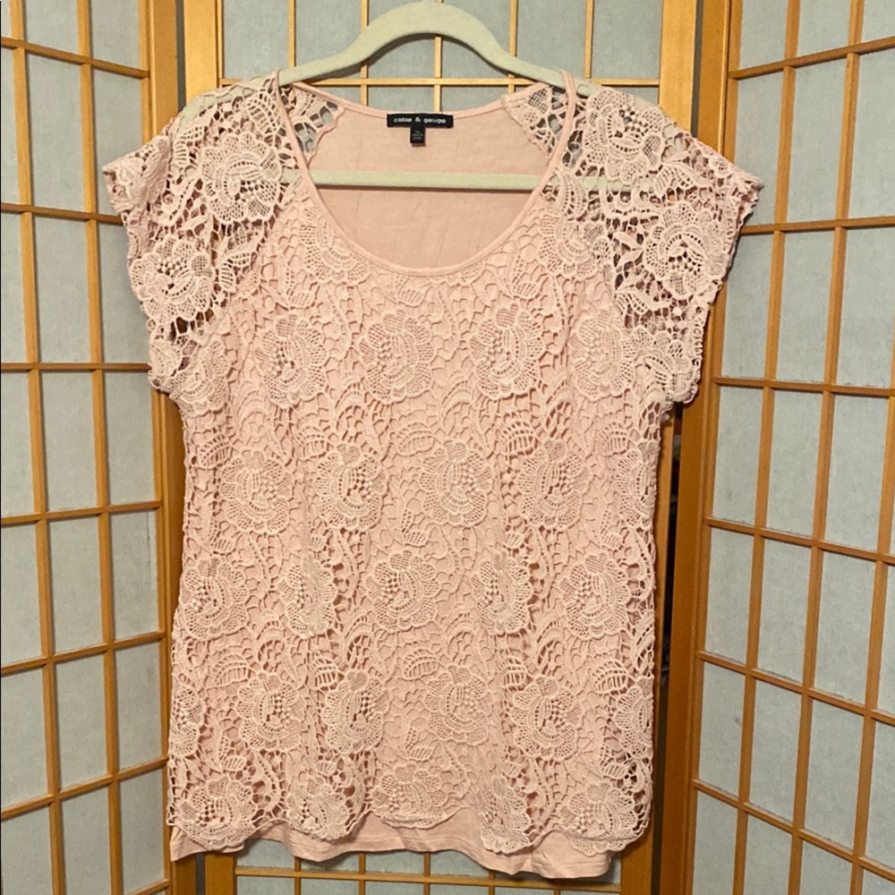 Cable & Gauge Pale Pink Mixed media Lace Top Size XL